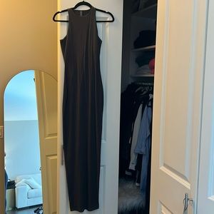Charcoal gray Skims maxi dress with built in bra.
